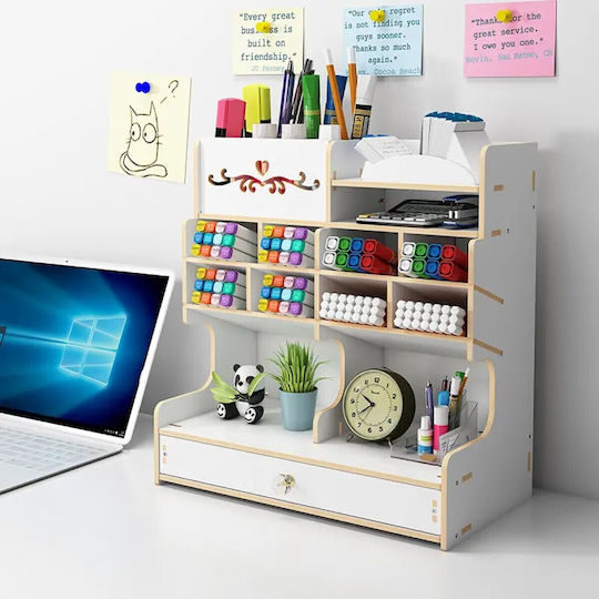 Wooden Desk Organizer Shelf – Multi-Purpose Pencil Holder 28x30x7cm White OEM