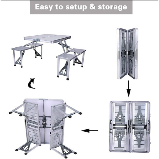 Aluminum Table Set for Camping Foldable Grey