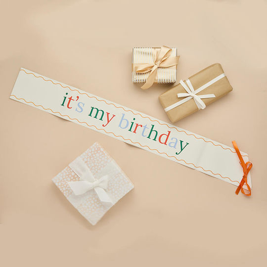 Ribbon "It's My Birthday" Paper Green Orange & Sky Blue Letters
