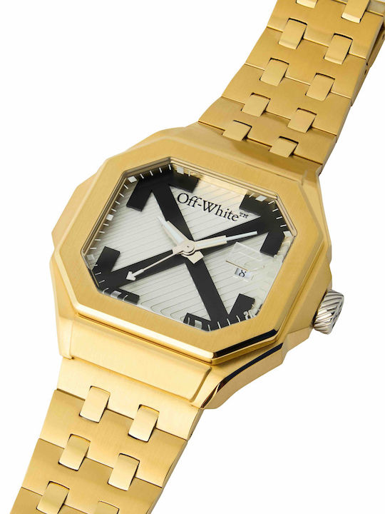Off White Herrenuhr Batterie mit Metall-Armband
