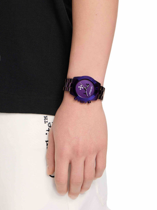 Off White Herrenuhr Batterie mit Weißem Metall-Armband