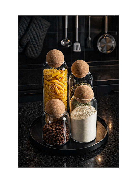 SteweHome Set of 4 Jars for Sugar Pasta with Wooden Transparent Cork
