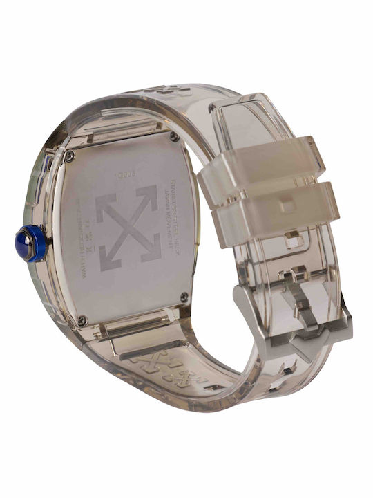 Off White Herrenuhr Batterie mit Weißem Metall-Armband