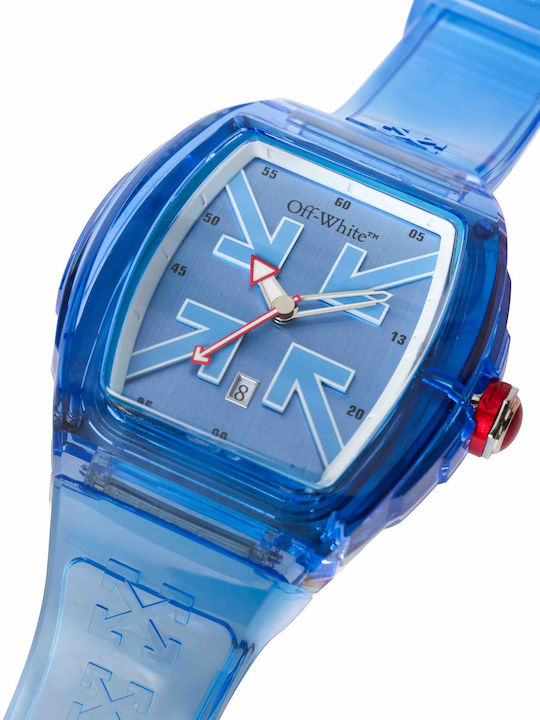 Off White Digital Herrenuhr mit Batterie und Blauem Gummiarmband