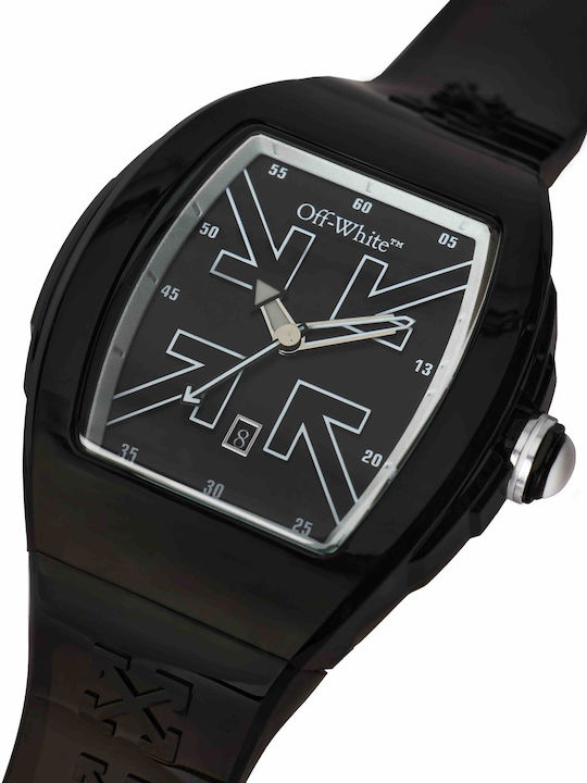 Off White Herrenuhr Batterie mit Schwarz Gummi Armband