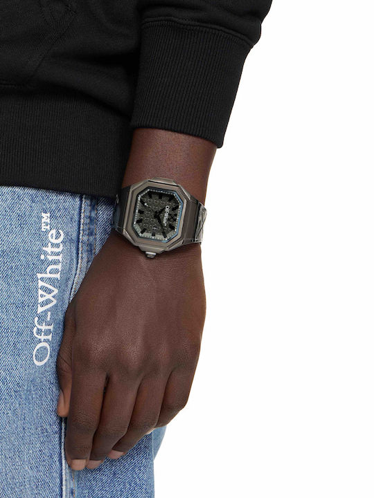 Off White Digital Herrenuhr Batterie mit grünem Gummiarmband