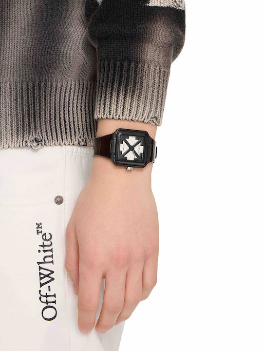 Off White Herrenuhr Batterie mit Braunes Gummiarmband