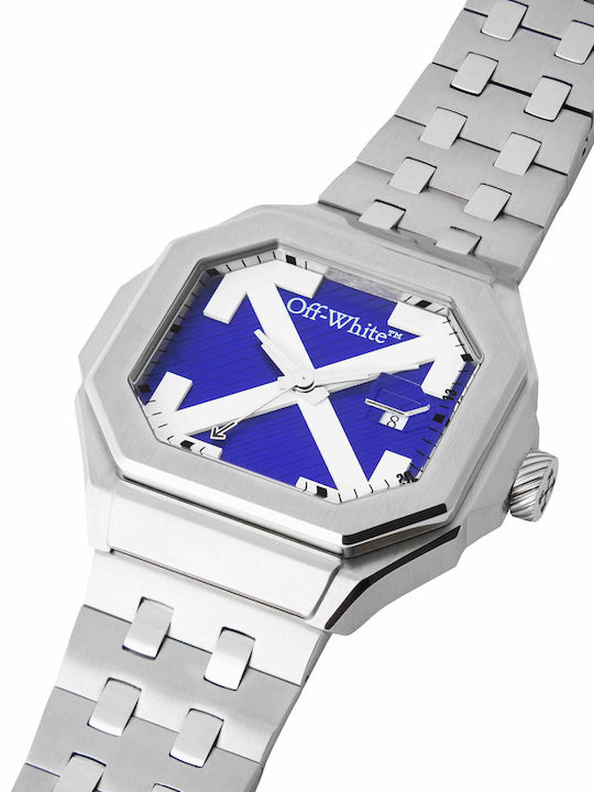 Off White Herrenuhr Batterie mit Silber Metall-Armband