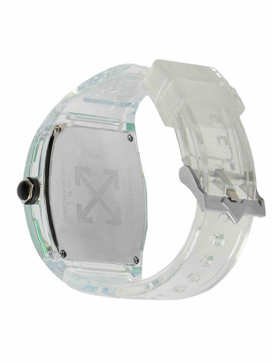Off White Herrenuhr Batterie mit Weißem Gummiarmband