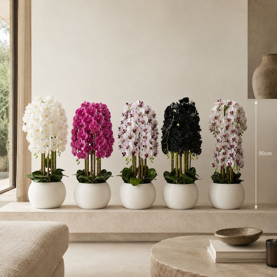 Orhidee Artificială Decorativă 90cm Alb Ghiveci 87556-1