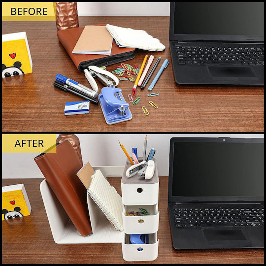 Belle Vous Desk Organizer 3 Drawers 2 Compartments Documents Made Durable Pp Plastic 28.3 X 21 X 18.8 Cm White