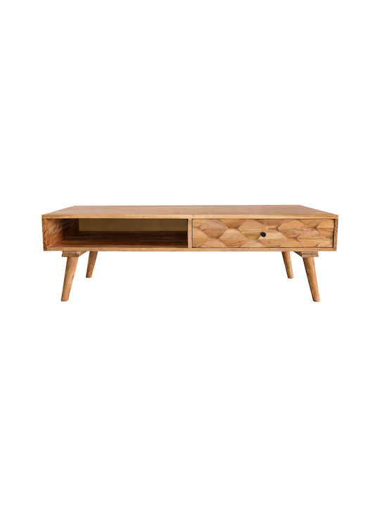 Zentrales Kaffeetisch Kaldio aus Massivholz mit Schubladen Natürliche Farbe M120xB60xH40cm