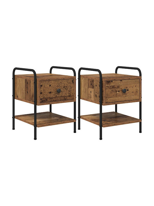 Wooden Bedside Tables With Black Metal Legs 2 Pieces 35x36.5x47cm