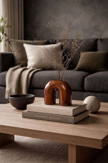 Stewehome Obiect Decorativ Din Beton Formă Arc U Vază Maro 17x17x17 Cm