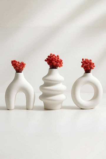 Stewehome Set 3 Bucăți Vaze Moderne Din Beton Obiect Decorativ Design Alb 10x10x9 Cm