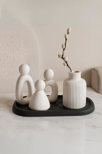 Stewehome Set Of 3 Pieces Of Abstract Family Concrete Figures Modern Minimalist Style White 8x6x12 Cm