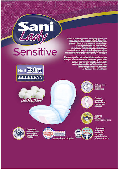 Sani Sensitive Lady Extra No4 Γυναικείες Σερβιέτες Ακράτειας Κανονικής Ροής 4 Σταγόνες 16τμχ