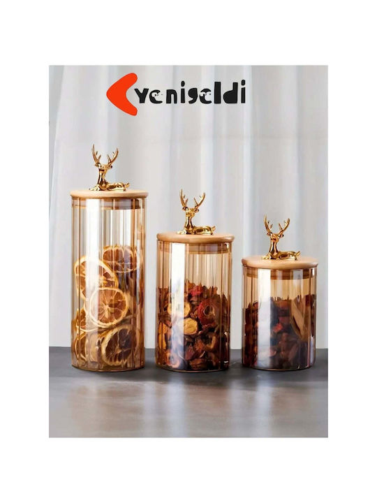SteweHome Set of 3 General Use Glass Transparent Jars with Lid 9x10cm