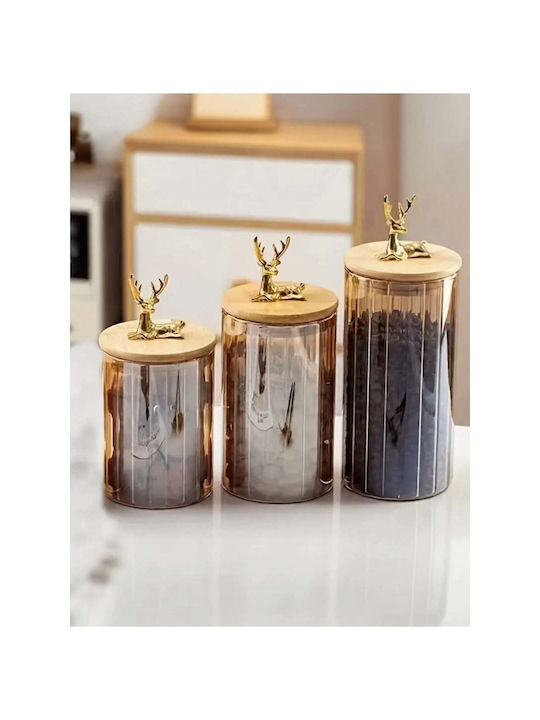 SteweHome Set of 3 General Use Glass Transparent Jars with Lid 9x10cm