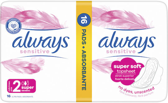 Always Sensitive Ultra Super Plus Σερβιέτες με Φτερά για Αυξημένη Ροή 5 Σταγόνες Μέγεθος 2 σε Διπλή Συσκευασία 2x8τμχ