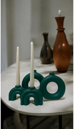 Stewehome Set Of Decorative Vase Candle Holder Bohemian Style Handmade Green 10x15 Cm