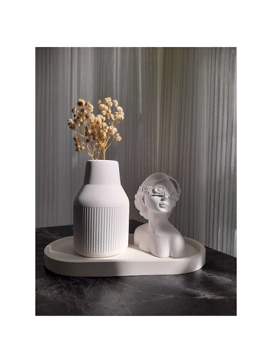 Stewehome Set of 3 Pieces Vases Female Figure Decorative Object Plate Oval Vase Bibelot Decorative Item White 10x11 Cm