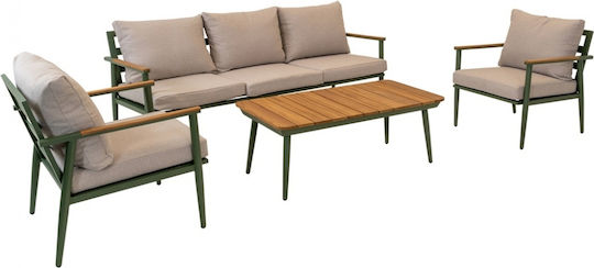 Set Cameră De Zi Pentru Exterior 4 Piese Matt Green Cu Perne
