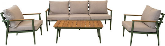 Set Cameră De Zi Pentru Exterior 4 Piese Matt Green Cu Perne