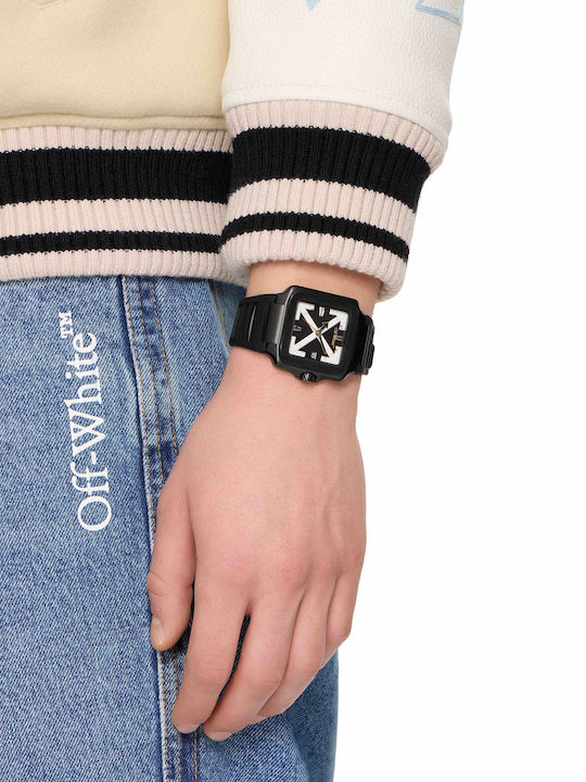 Off White Herrenuhr Batterie mit Schwarz Gummi Armband
