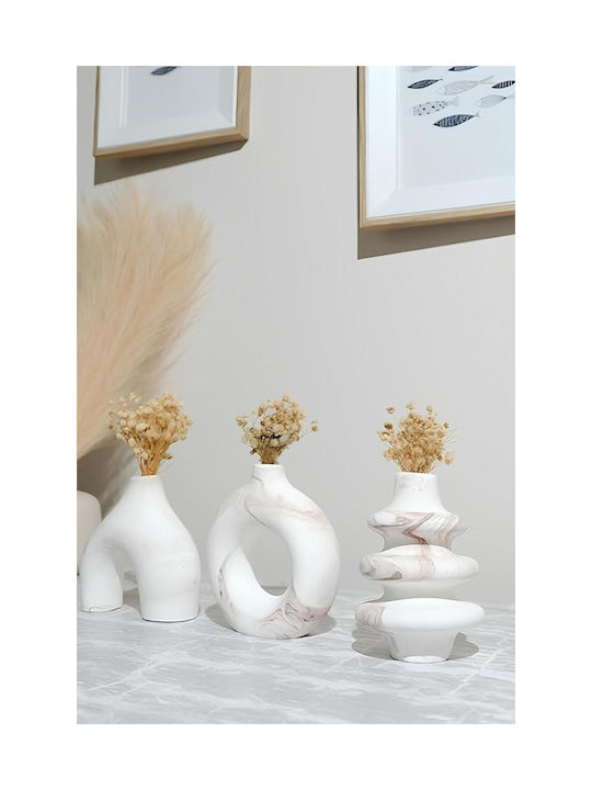 SteweHome Set Decorative Marble Beige Vases 10x9xH10cm 3 Pieces