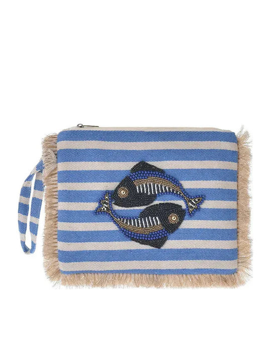 Fabric Bag "Fish" Blue White Beads 25x20x2