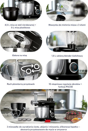 MPM Küchenmaschine 1400W mit Rostfreiem Schüssel 4,5lt