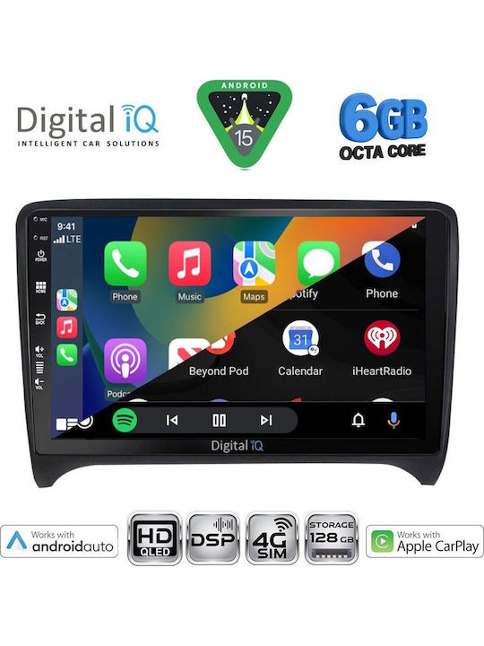 Digital IQ Auto-Audiosystem für Audi TT 2007-2015 Bluetooth USB Eingebautes Wi-Fi GPS Apple CarPlay Android Auto mit 9 Zoll Touchscreen