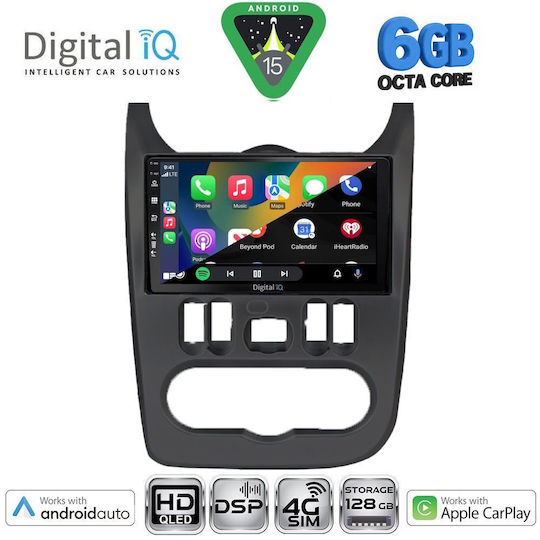Digital IQ Ηχοσύστημα Αυτοκινήτου για Renault Logan Dacia Duster / Logan / Sandero 2006-2012 (Bluetooth/USB/WiFi/GPS/Apple-Carplay/Android-Auto) με Οθόνη Αφής 9"