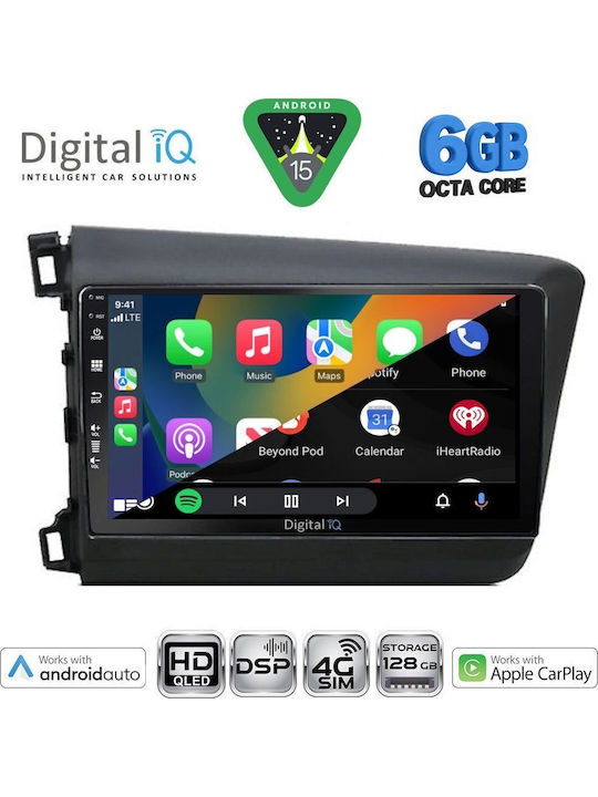 Digital IQ Car Audio System for Honda Civic 2012-2016 Bluetooth USB WiFi GPS Apple CarPlay Android Auto with 9" Touch Screen