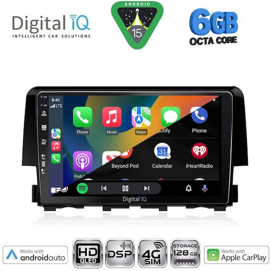 Digital IQ Car Audio System for Honda Civic 2016-2021 Bluetooth USB WiFi GPS Apple CarPlay Android Auto with 9" Touch Screen