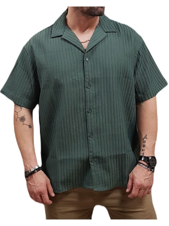 Short-sleeved Shirt in Wide Line Agave Green