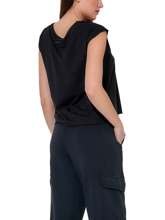Body Action Women's Crop Top Cotton Sleeveless Black