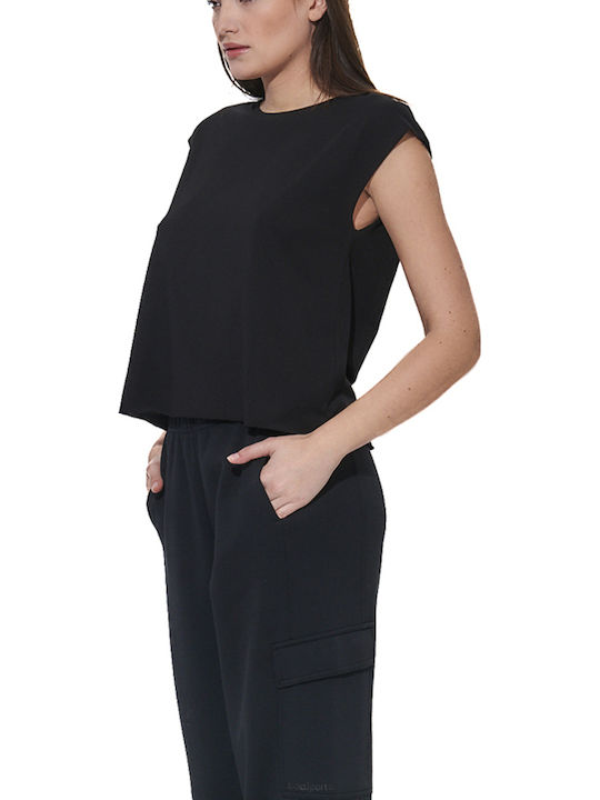 Γυναικείο Crop Top Βαμβακερό Αμάνικο Μαύρο