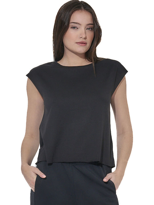 Γυναικείο Crop Top Βαμβακερό Αμάνικο Μαύρο