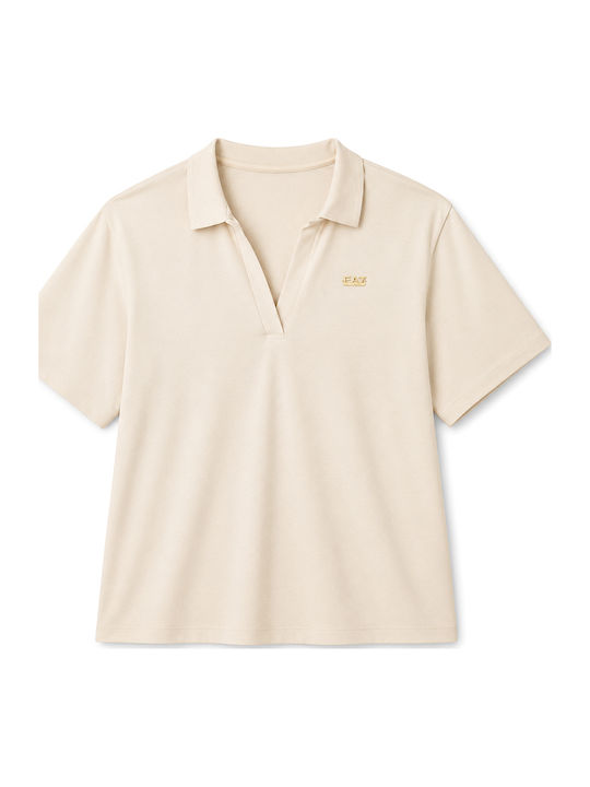 Women's Polo Blouse Short Sleeve Beige