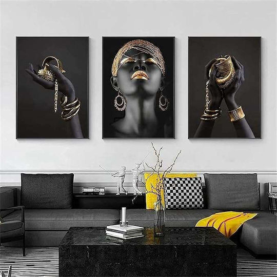 Leinwand Wandposter Druck Ungerahmt 3x 50x70cm Goldene Lippen Frau