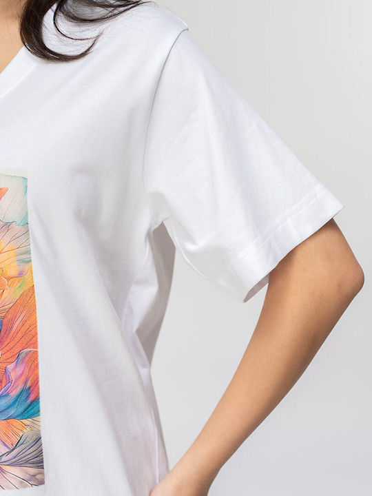 Beth Tricou Damă Floral Alb