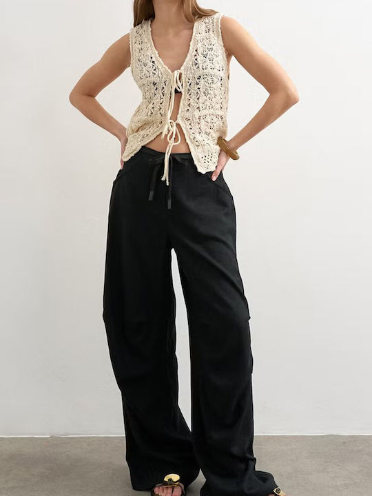 Women's Fabric Cargo Trousers Black