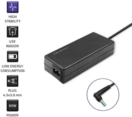 Qoltec Laptop-Ladegerät 65W 19.5V 3.33A für HP mit abnehmbarem Netzkabel