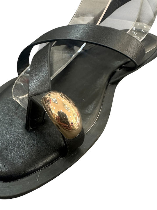 Damen Anatomische Flache Sandalen Schwarz