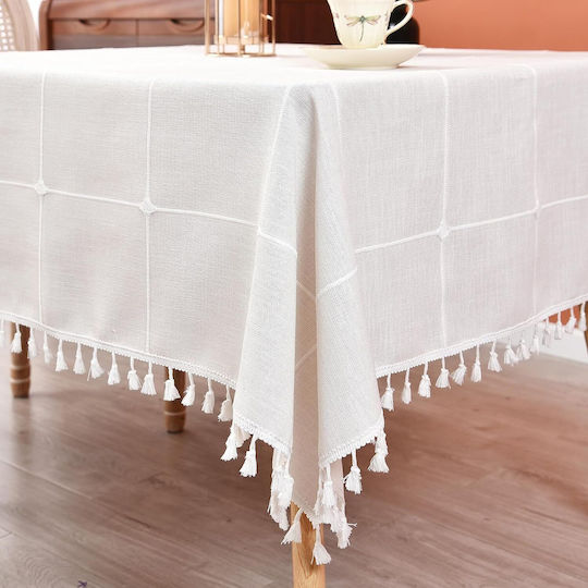 FRIPIA Linen Tablecloth With White Embroidery 140x300cm