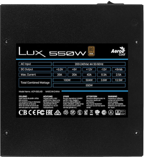 Aerocool LUX 550W Schwarz Computer-Netzteil Voll verkabelt 80 Plus Bronze