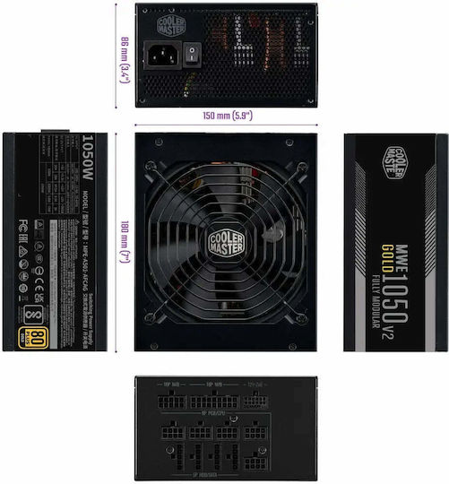 CoolerMaster MWE Gold 1050 V2 rev. 2.0 1050W Black Computer Power Supply Full Modular 80 Plus Gold