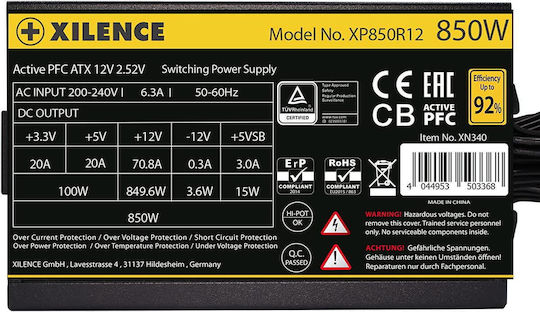 Xilence XP850R12 850W Μαύρο Τροφοδοτικό Υπολογιστή Full Wired 80 Plus Gold